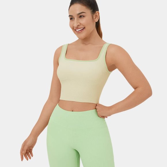 NWT HALARA Ribbed Knit Color Block Backless Cropped Yoga Tank Top - Picture 5 of 12